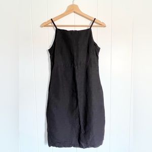 Vintage sleeveless black dress linen square neck y2k 90s French Parisian